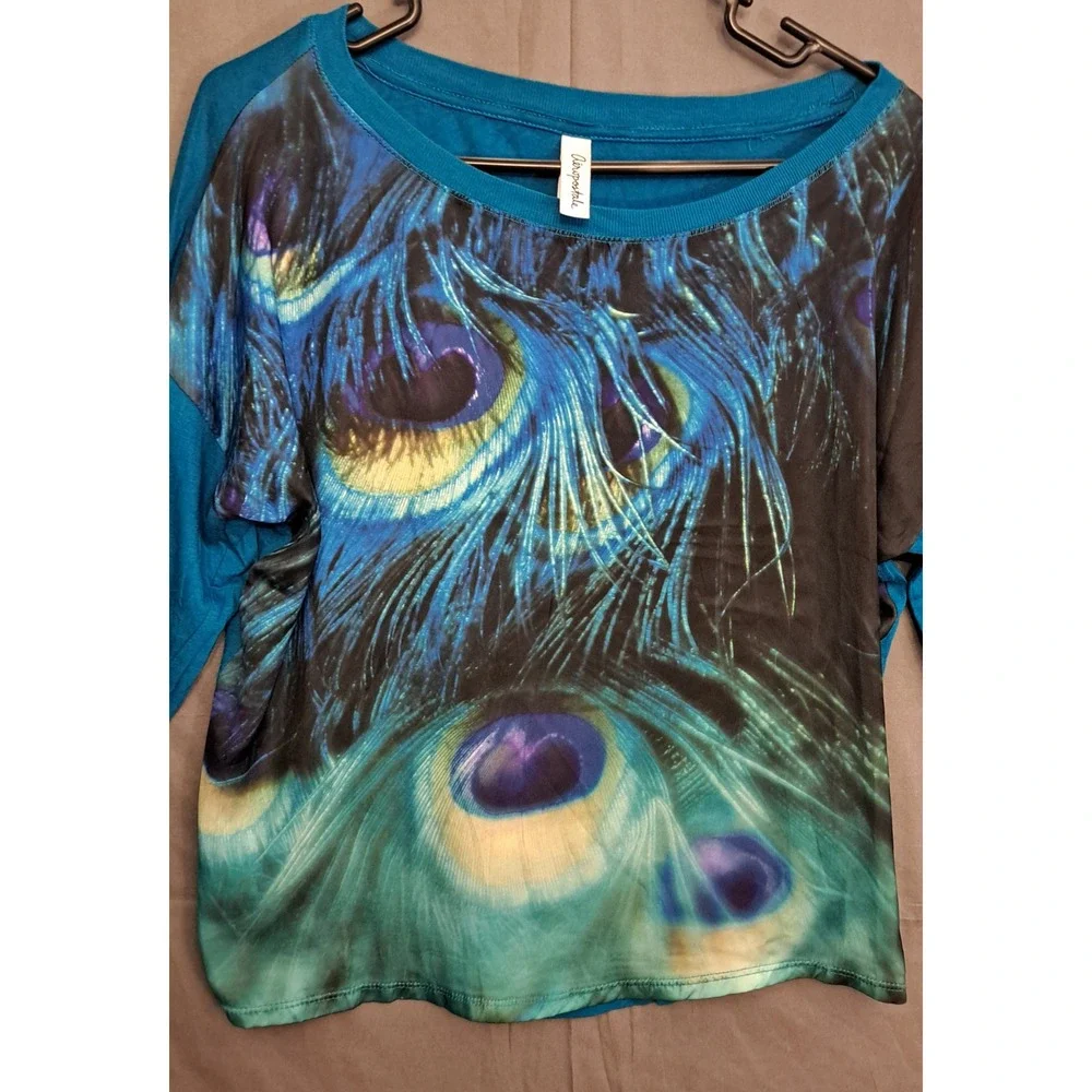 Aeropostale Peacock Print Long Sleeve Shirt Womens Size‎ Large